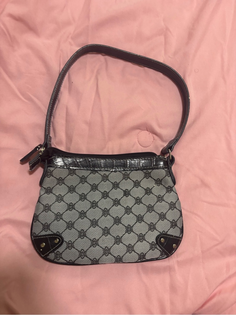 Gray Monogram Mini Shoulder Bag with Black Trim - Picture 2 of 3